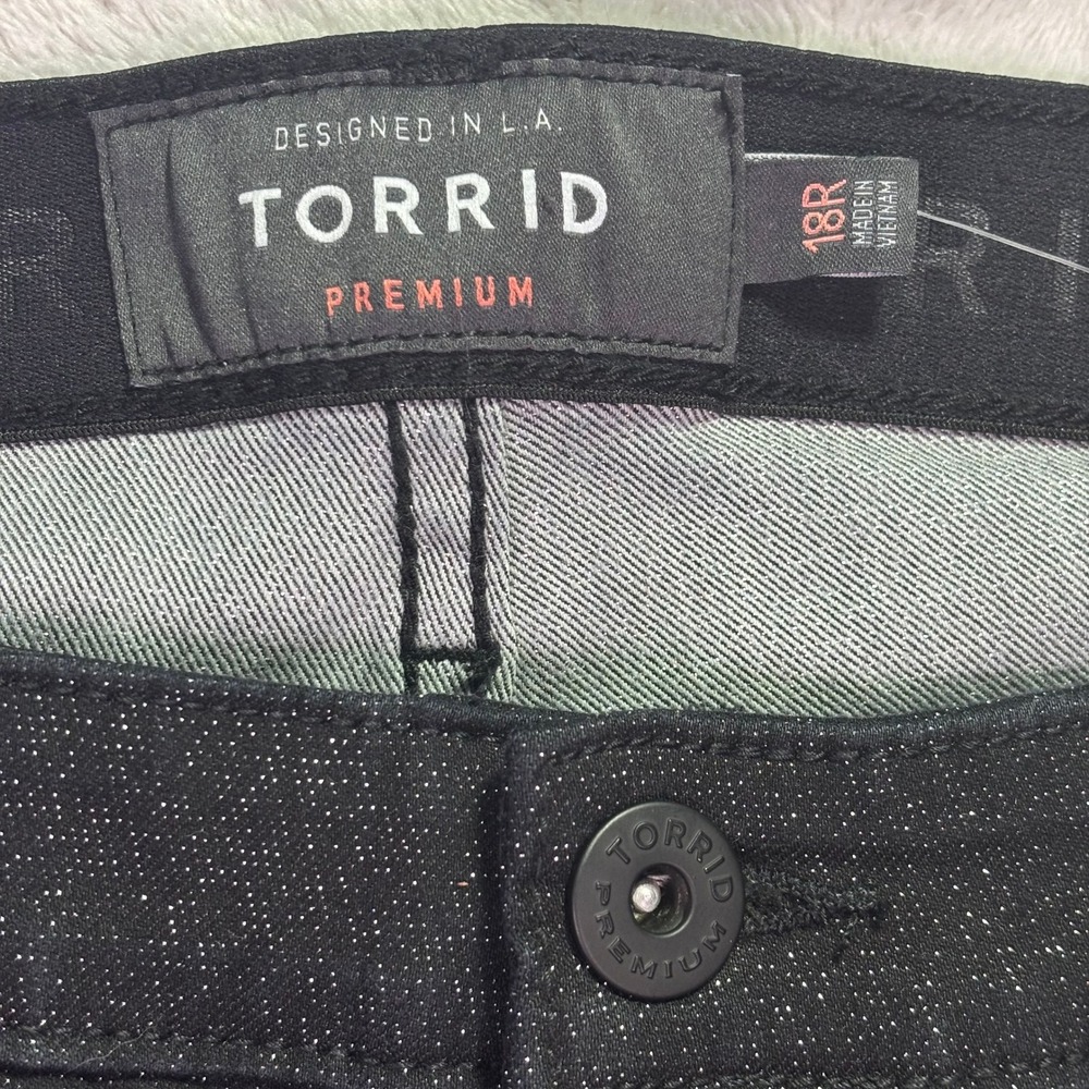 NWT Torrid Women Pants Sz 18R Black Sparkle Sky High Skinny Crop Glitter Stretch - Picture 2 of 11